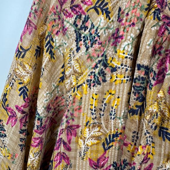 Loft Womens Floral Tie Neck Blouse in Amber Sz M Office Boho Casual Peasant Fall - Picture 8 of 16